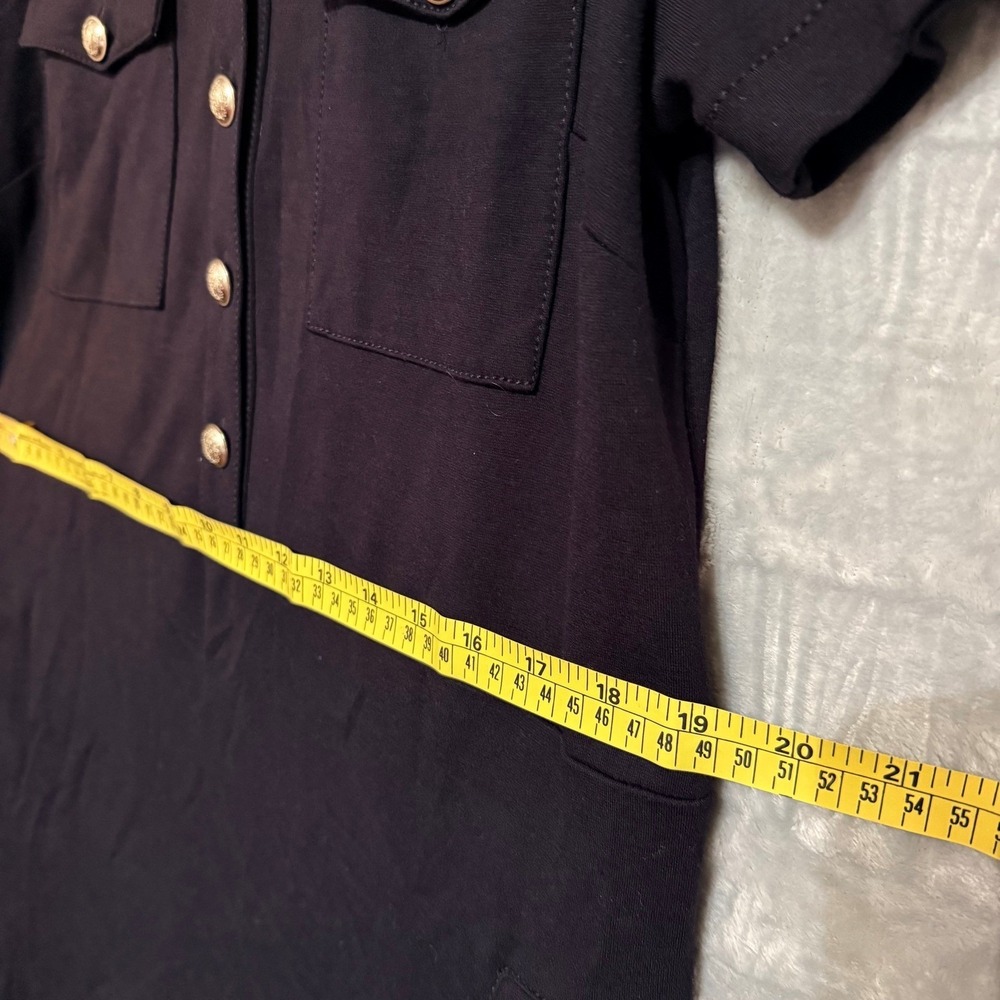 LOFT Shirt Dress Women 12 Black Gold Button Utility Mini Academia - Picture 7 of 9